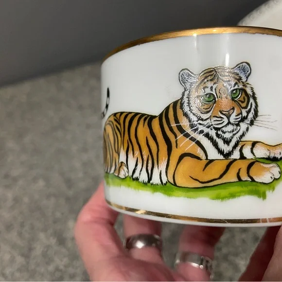 Vtg Lynn Chase TIGER RAJ Coffee Cup Demitasse Signed 1991 24K Gold Replacement - Picture 11 of 15